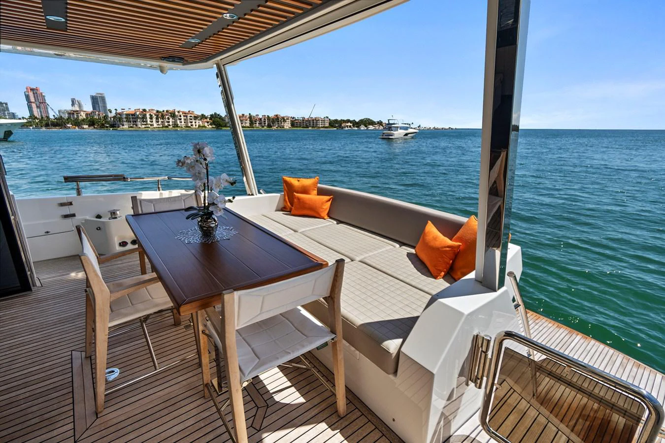 a table on a boat aboard SMILE Yacht for Sale