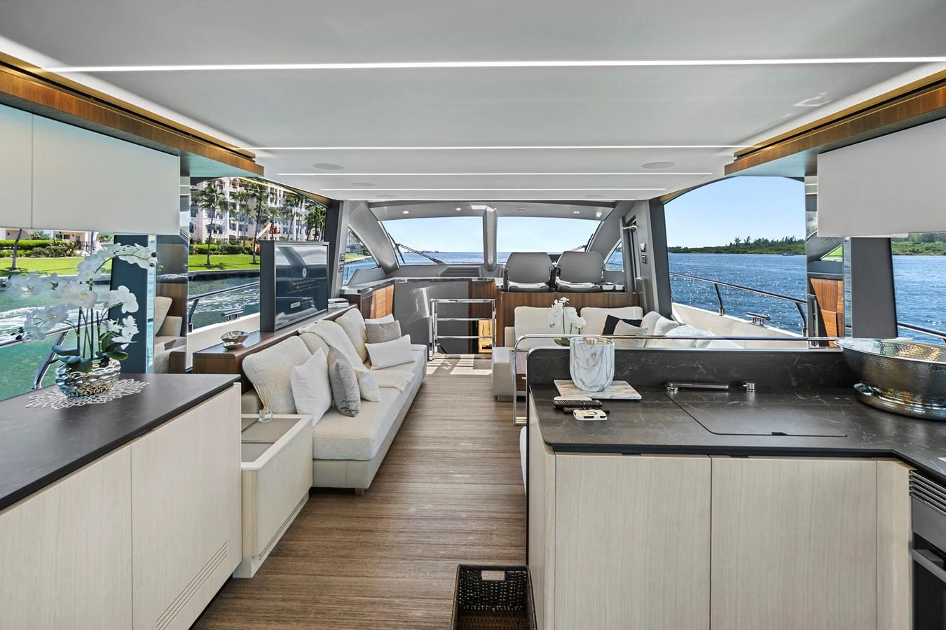 a room with a view of the ocean and the ocean aboard SMILE Yacht for Sale