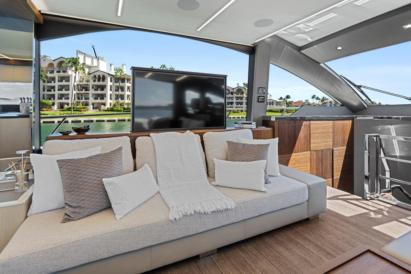 a couch in a room aboard SMILE Yacht for Sale