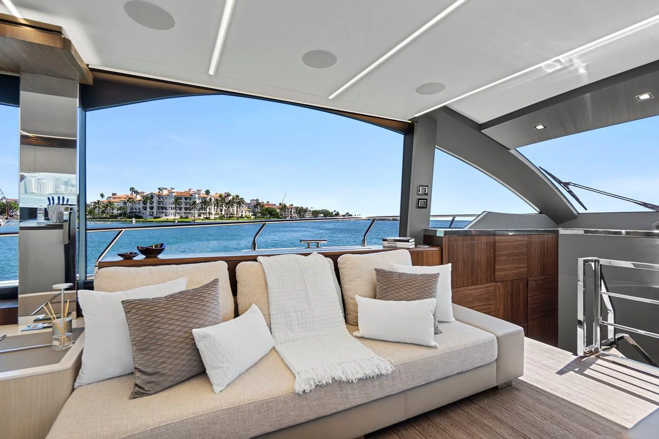 a couch in a boat aboard SMILE Yacht for Sale