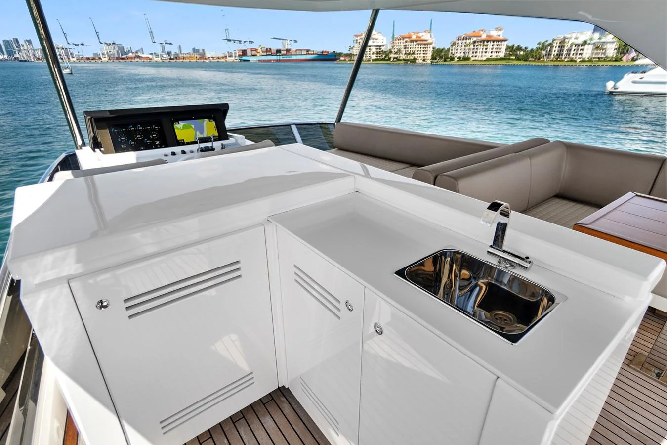 a boat with a steering wheel aboard SMILE Yacht for Sale