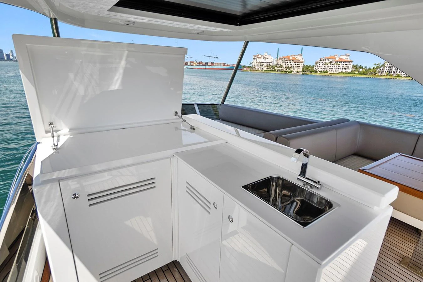 a boat with a sink and a sink on the deck aboard SMILE Yacht for Sale