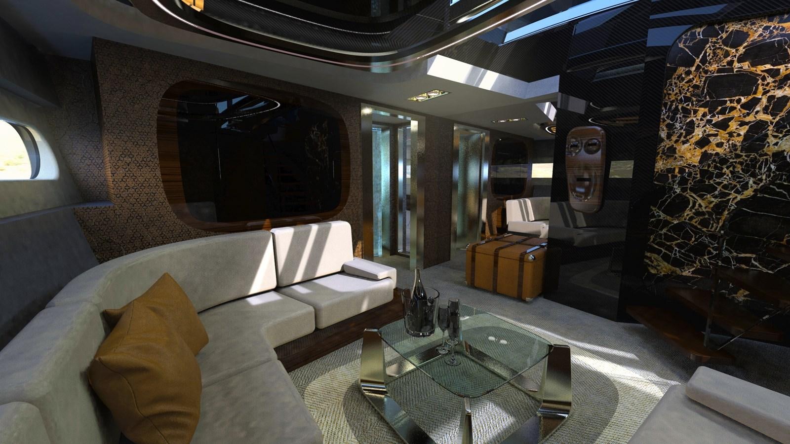 a room with a couch and a tv aboard BLUPHIRE Yacht for Sale