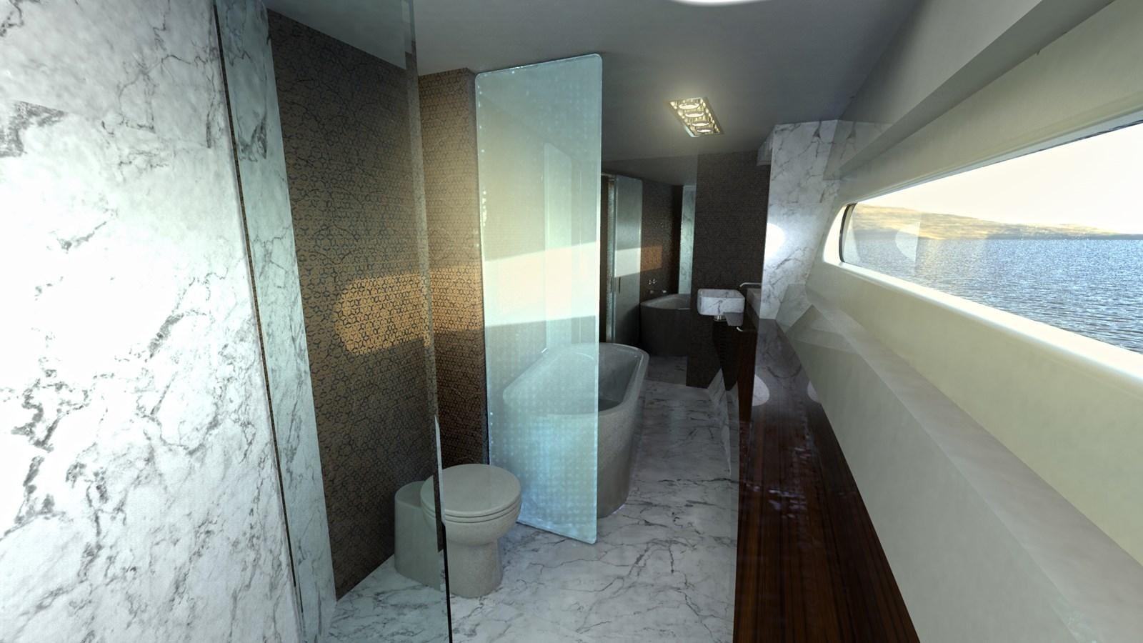 a bathroom with a tub and toilet aboard BLUPHIRE Yacht for Sale