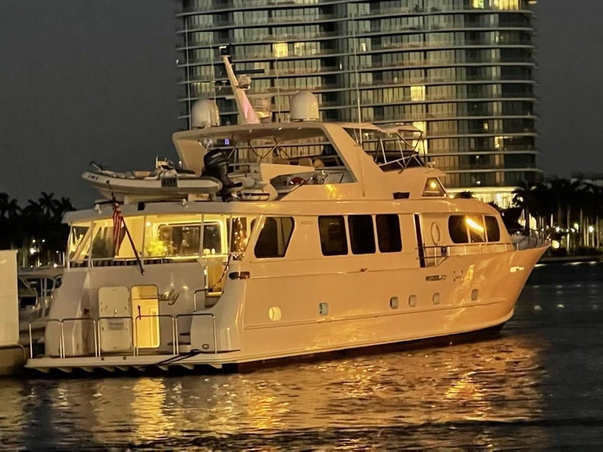 a boat on the water aboard 2001 BROWARD RAISED PILOTHOUSE MY Yacht for Sale