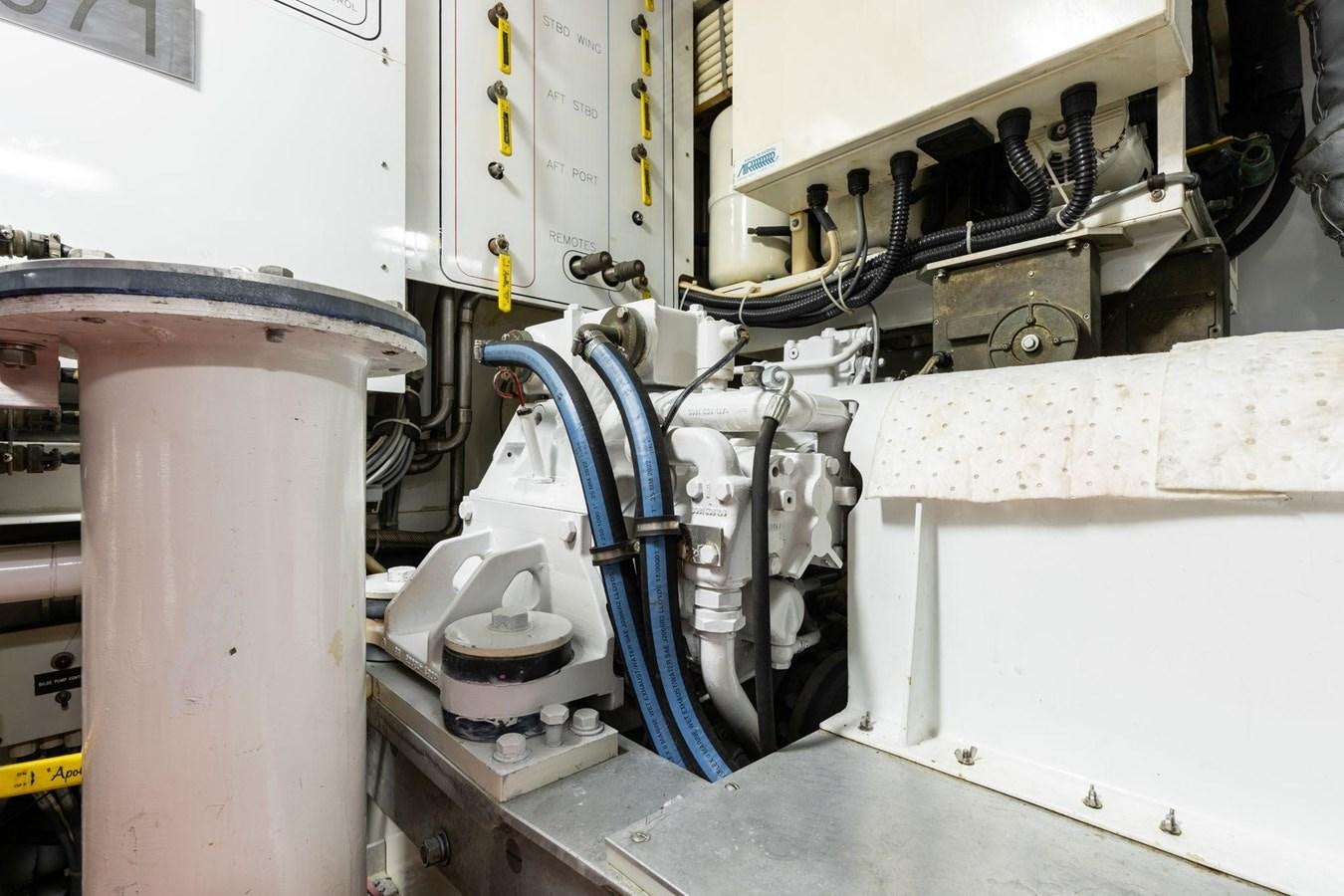 a machine with pipes aboard 1996 ADMIRAL MARINE 71 Yacht for Sale