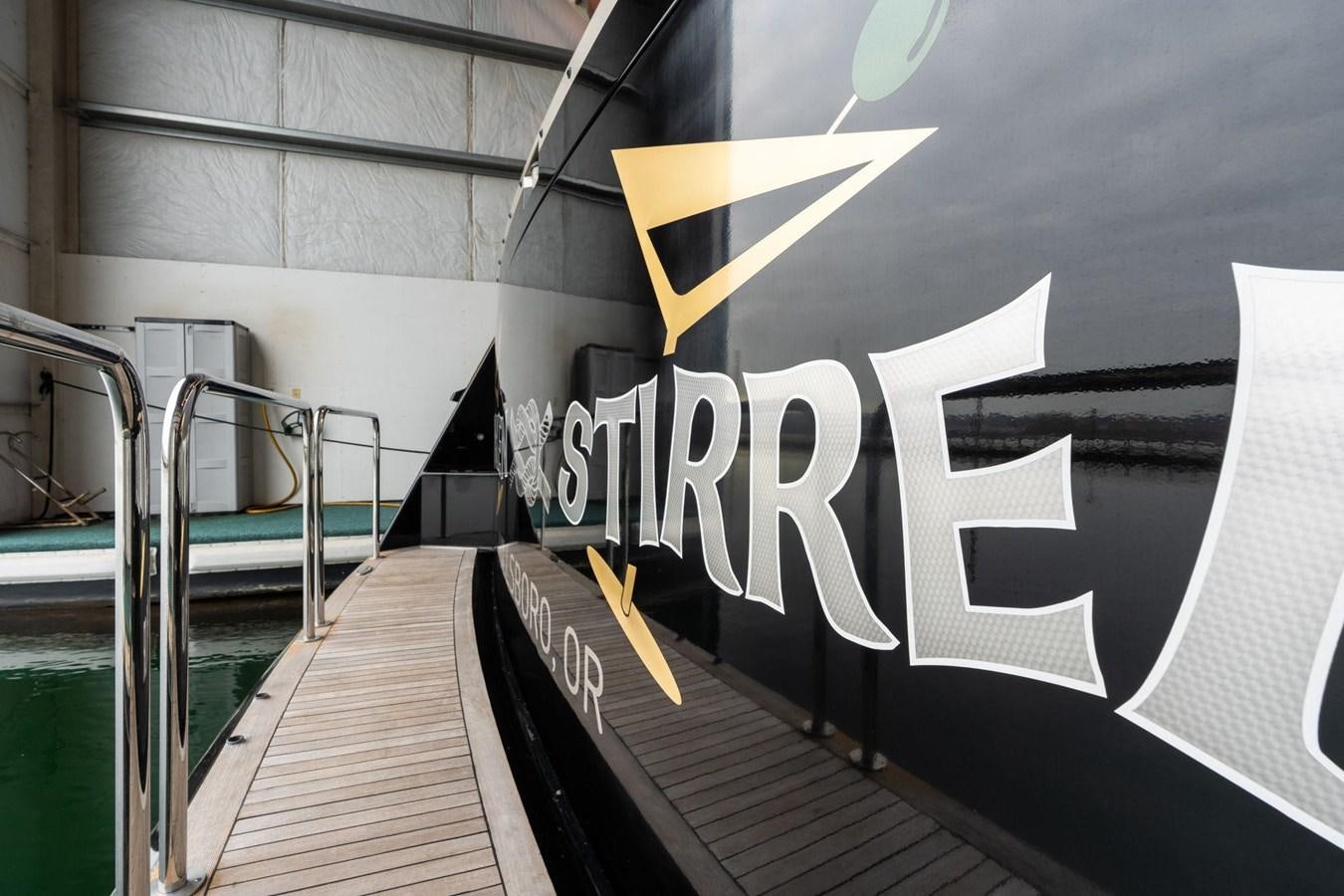 a staircase with a sign on it aboard 1996 ADMIRAL MARINE 71 Yacht for Sale