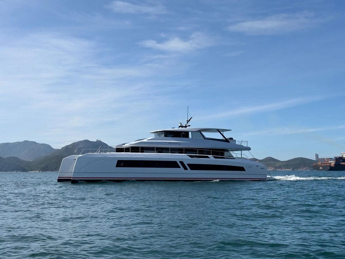 a white yacht in the water aboard BUNDALONG Yacht for Sale