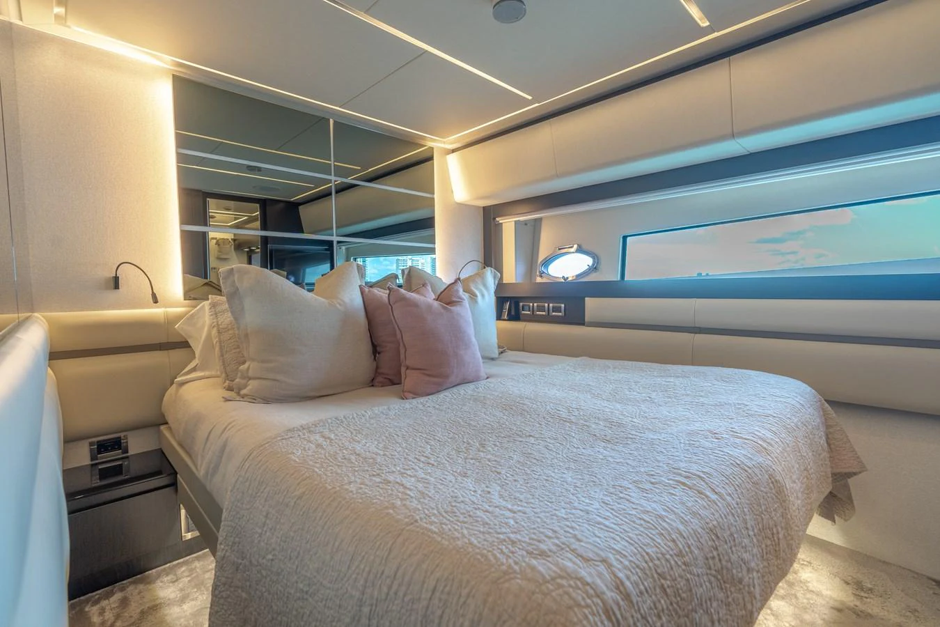 a bed with pillows aboard VINTAGE Yacht for Sale