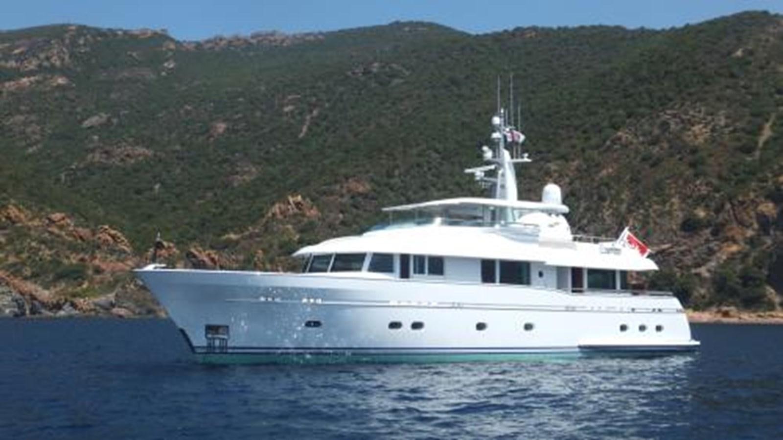 a white yacht on the water aboard BDJ Yacht for Sale