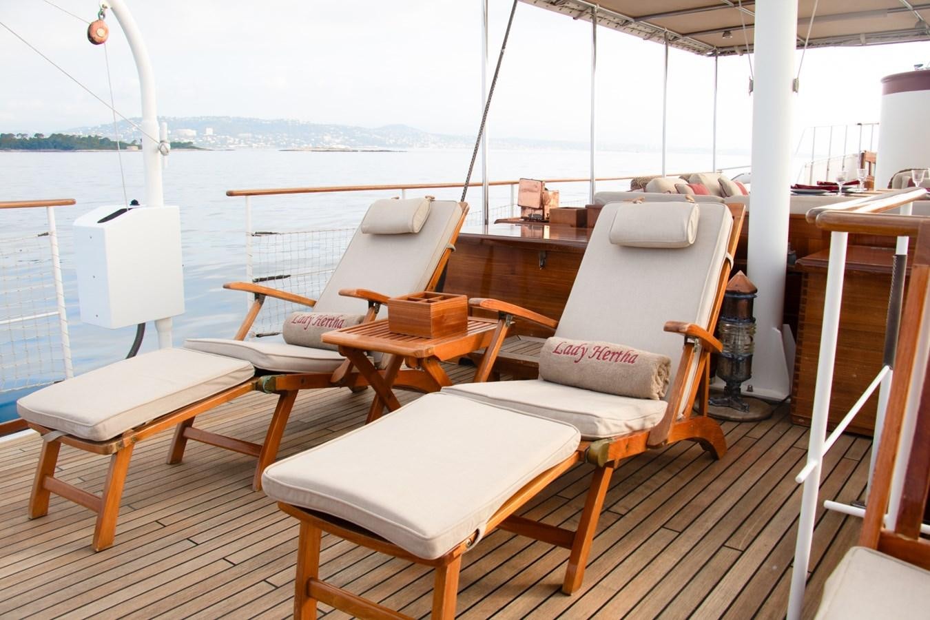 a boat on a deck aboard LADY HERTHA Yacht for Sale