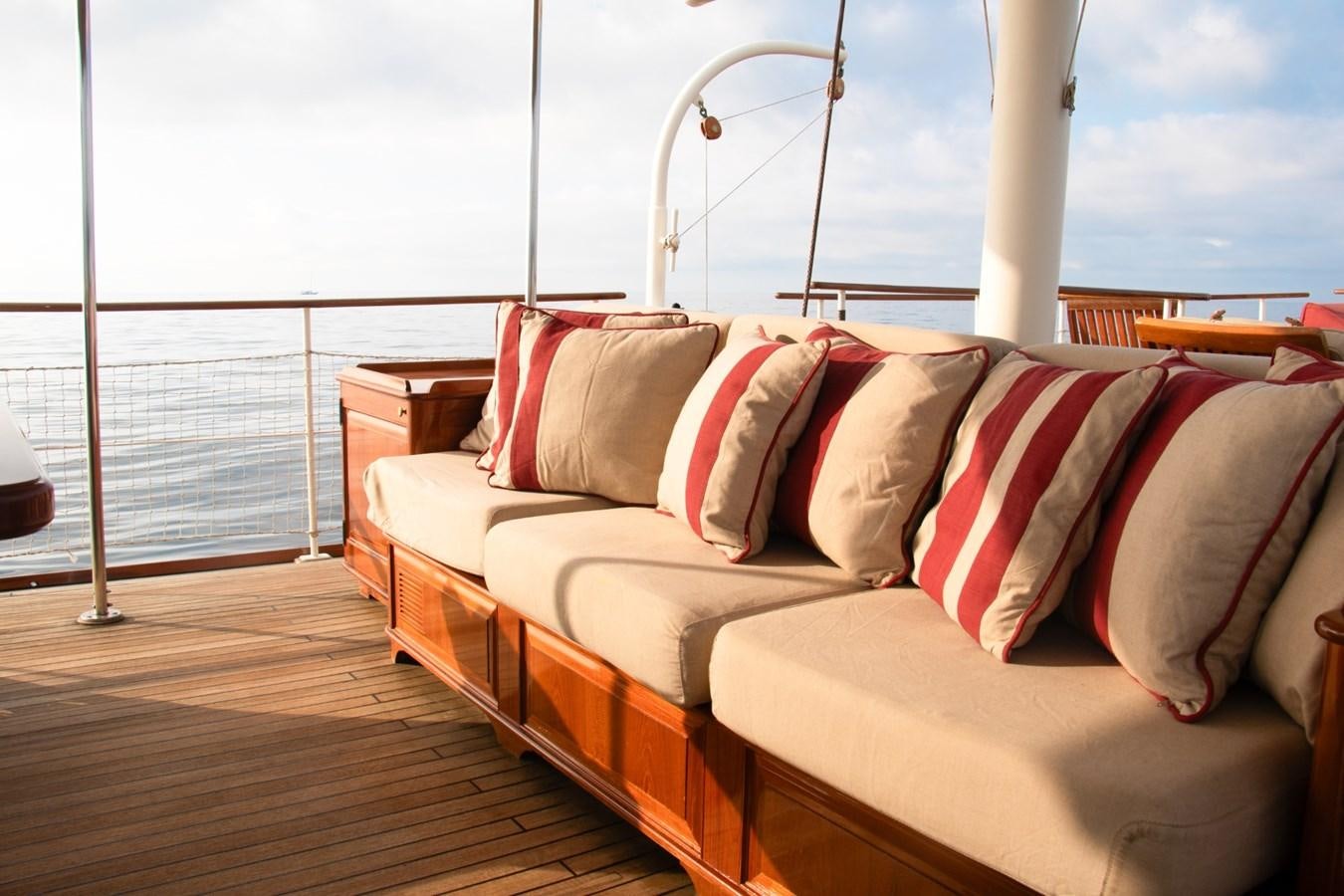 a bed on a deck aboard LADY HERTHA Yacht for Sale