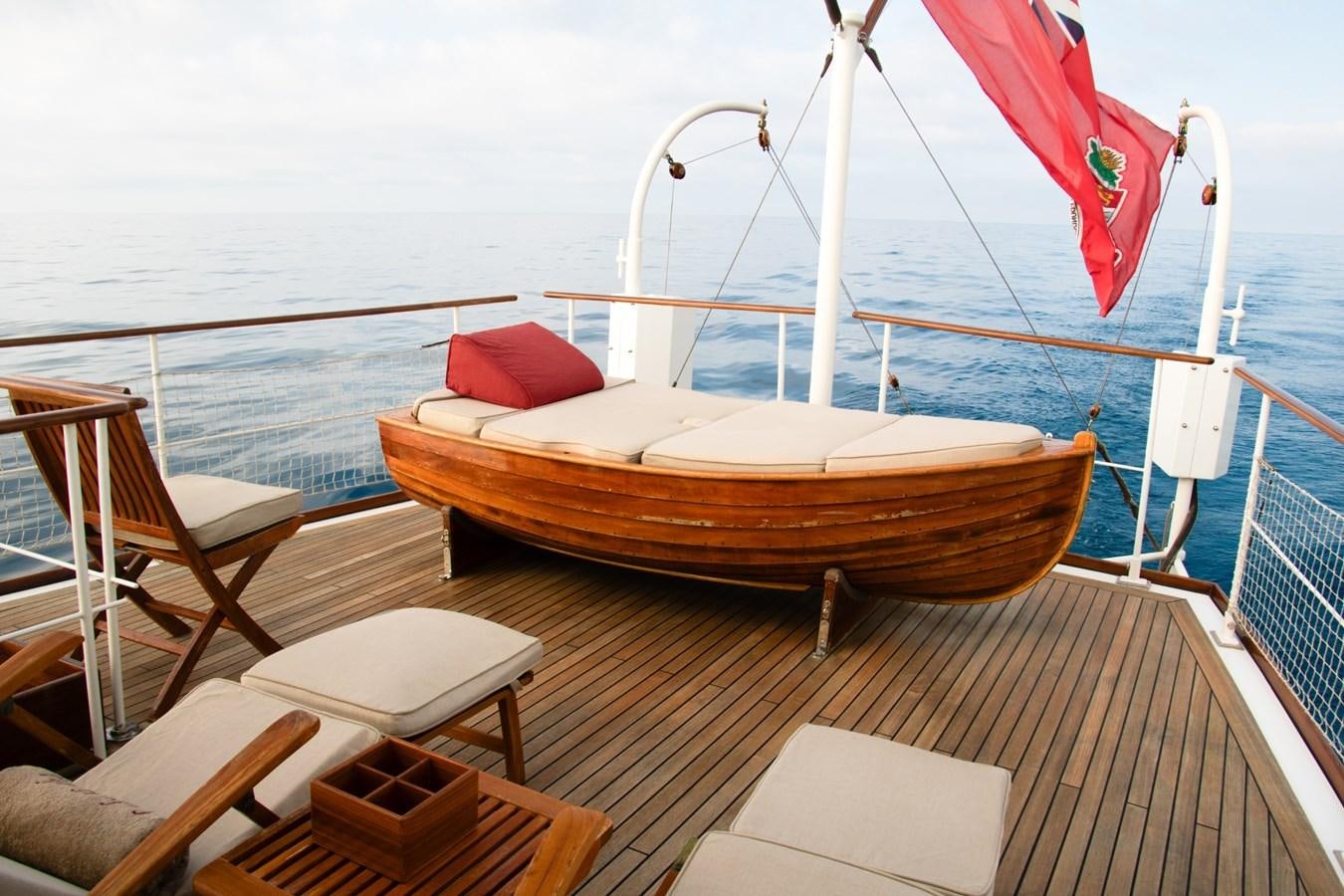 a boat on a deck aboard LADY HERTHA Yacht for Sale