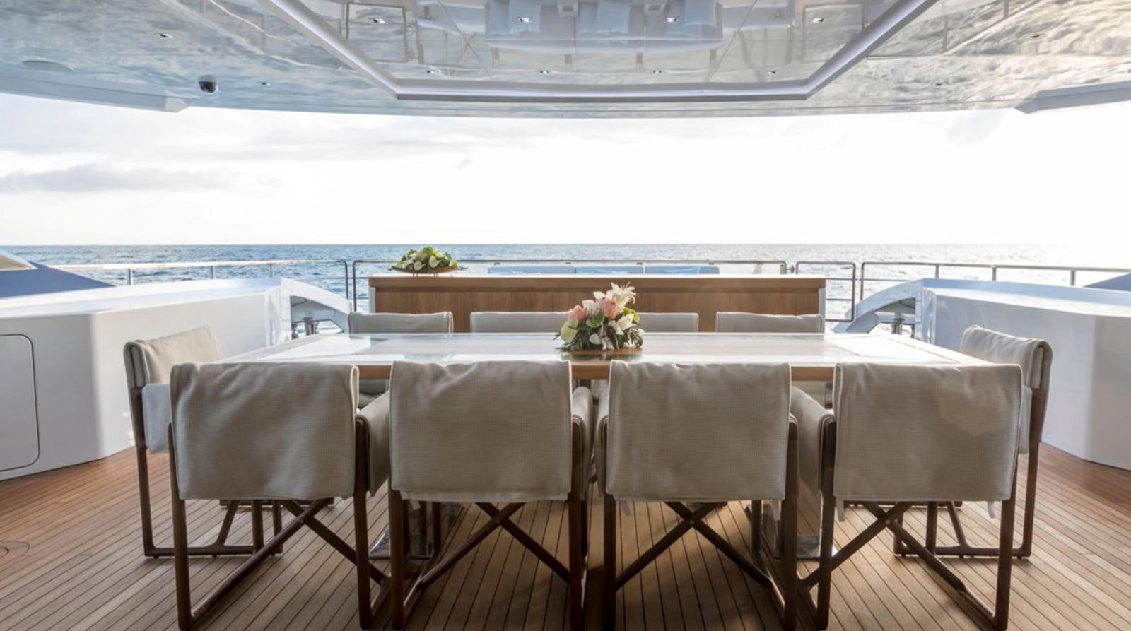 a table with chairs around it aboard GOLDENEYE Yacht for Sale