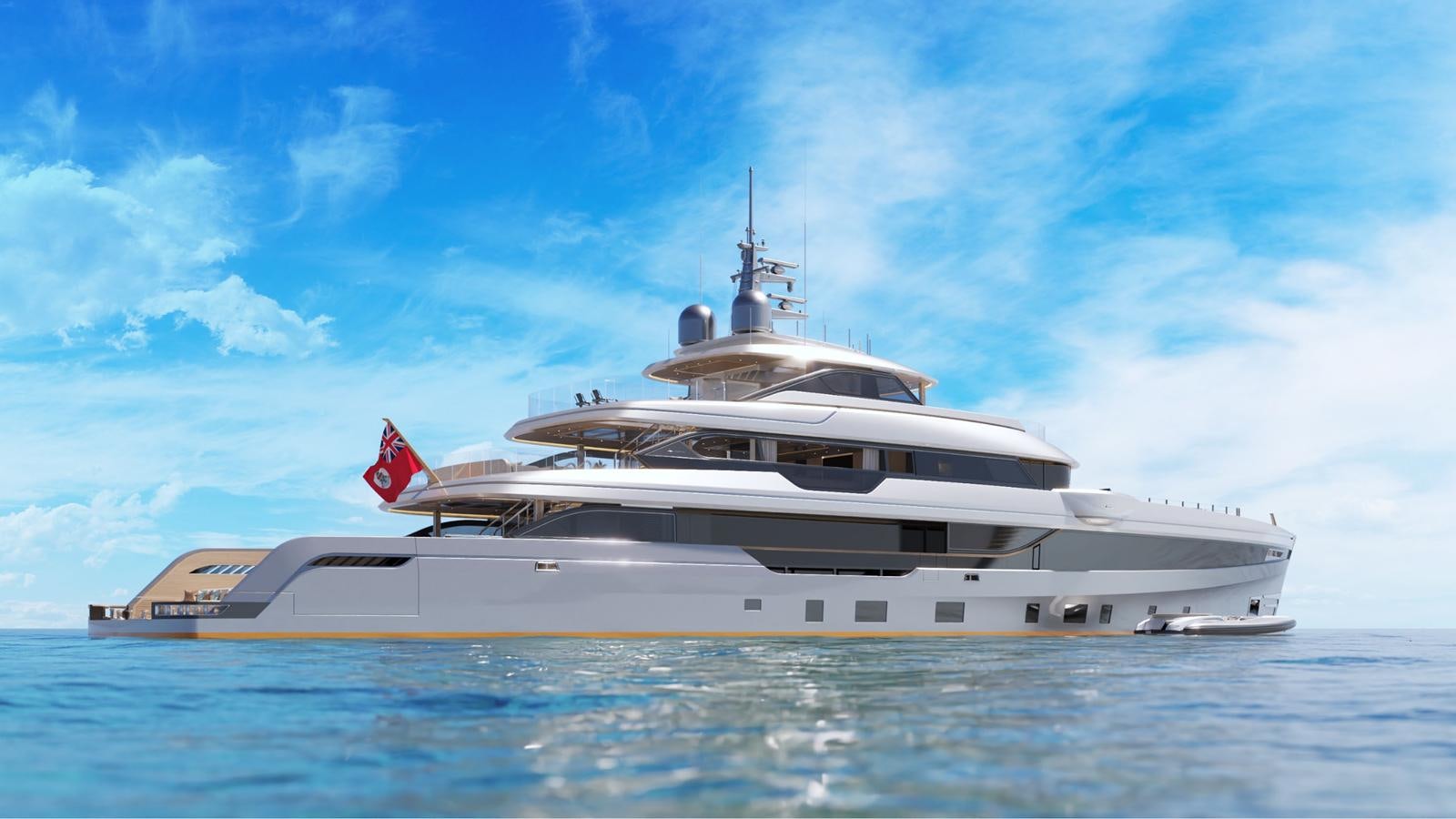 a large white ship in the water aboard PANORAMA 53M Yacht for Sale