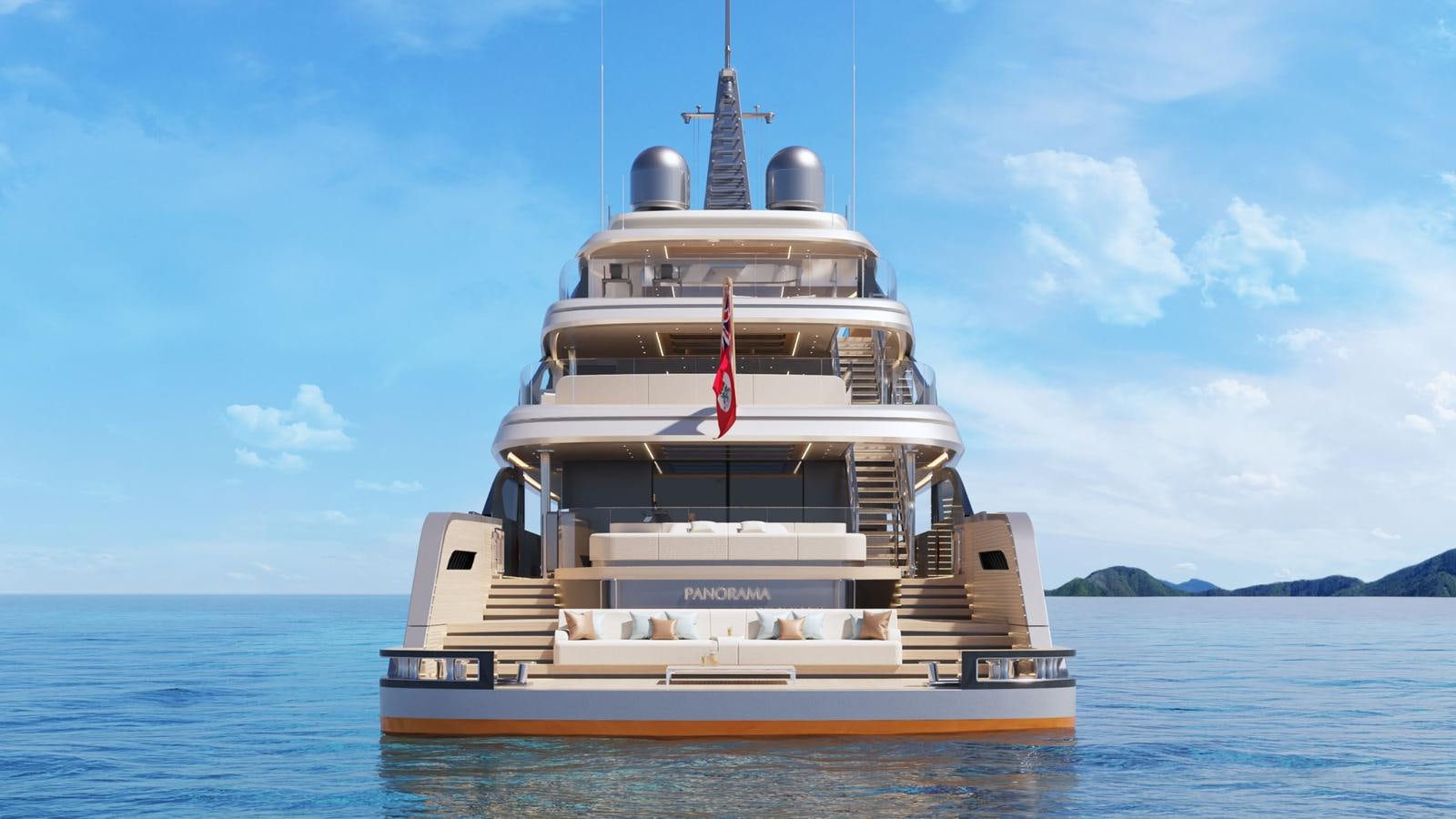 a large ship in the water aboard PANORAMA 53M Yacht for Sale