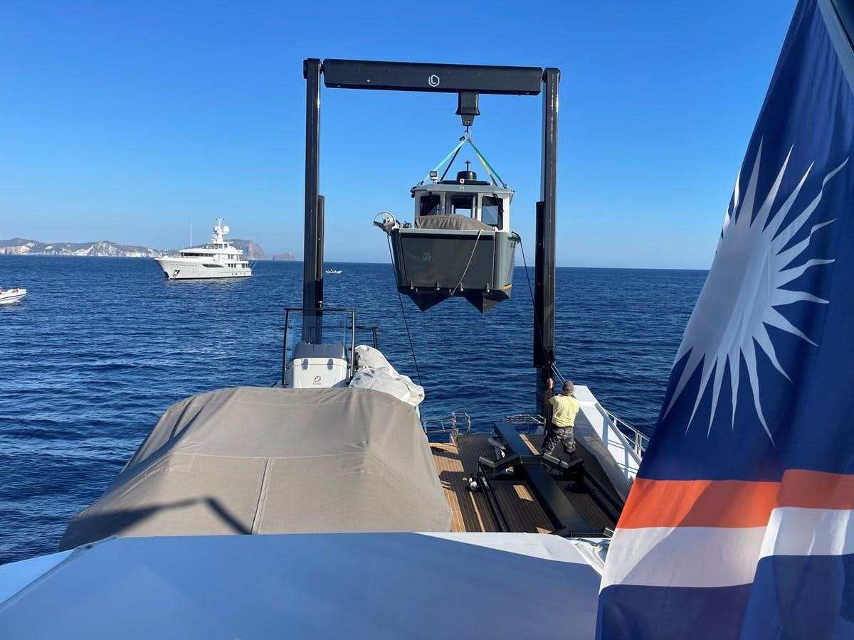 a boat on the water aboard NO DESTINATION Yacht for Sale