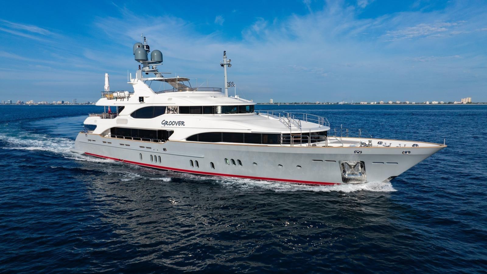 a large white boat in the water aboard GROOVER Yacht for Sale