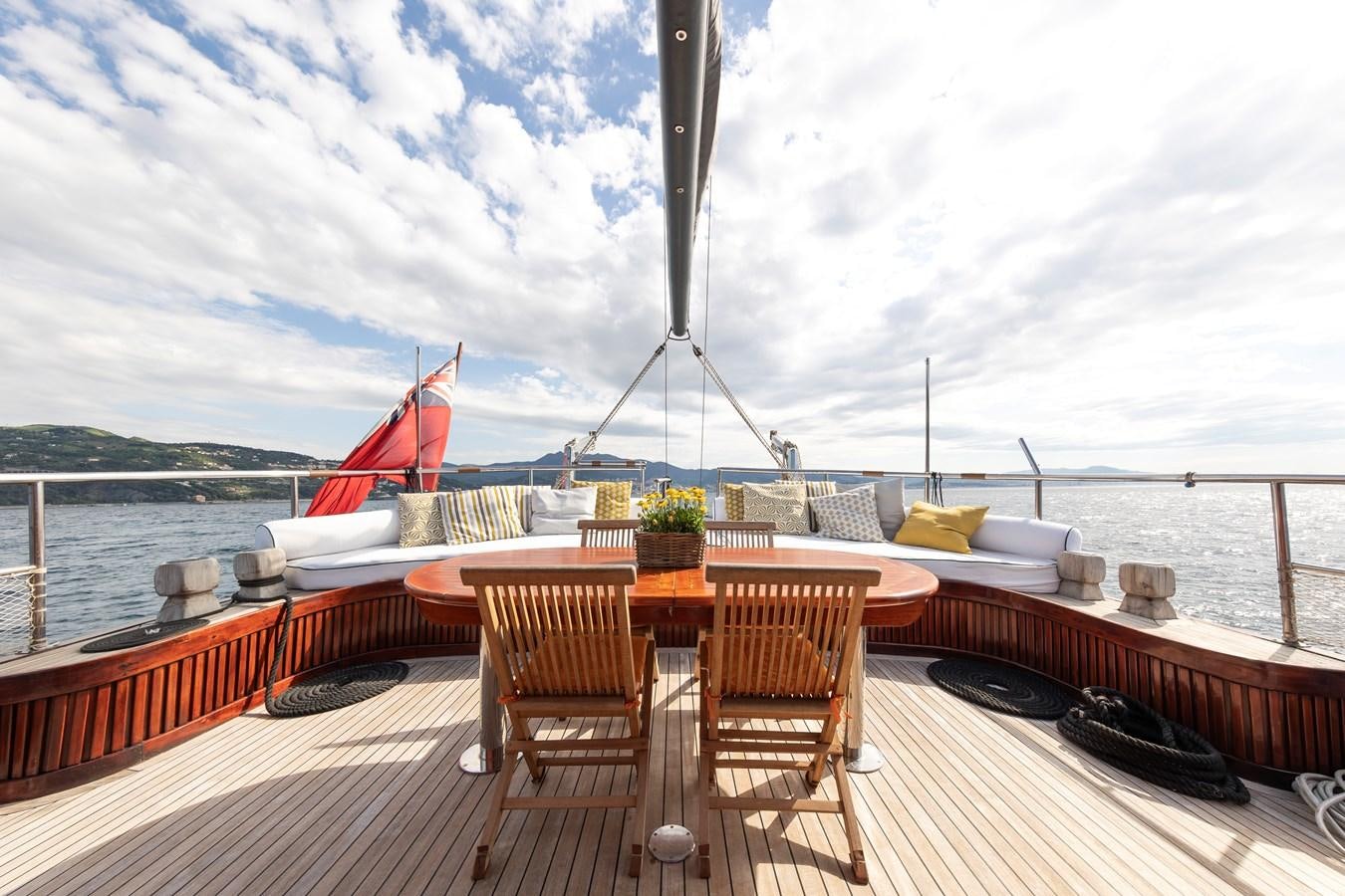a deck with chairs on it aboard DAI Yacht for Sale