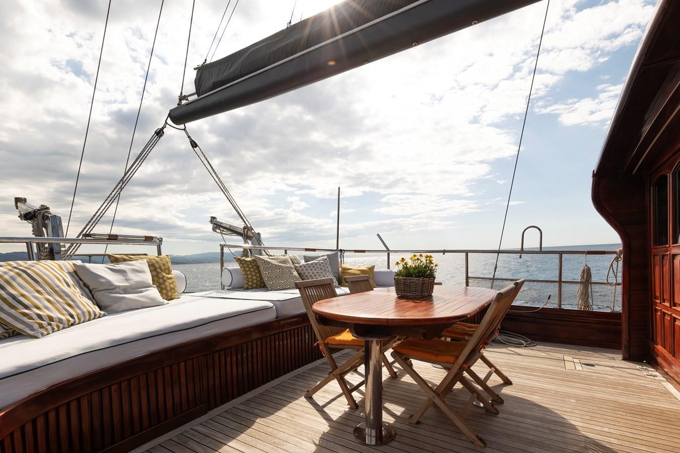 a table on a boat aboard DAI Yacht for Sale
