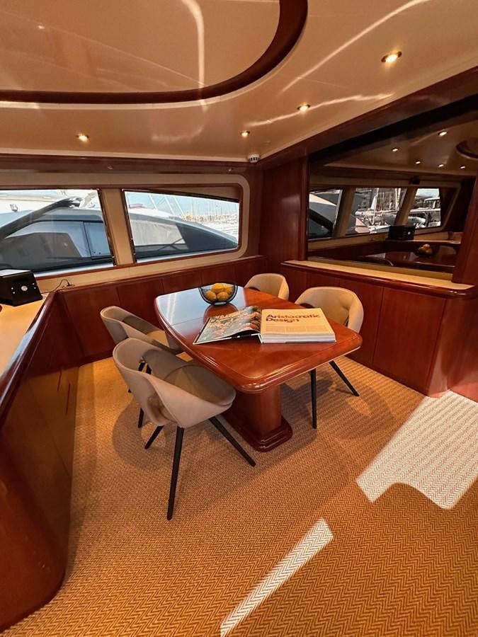 a table and chairs in a room aboard VIDA LOCA Yacht for Sale