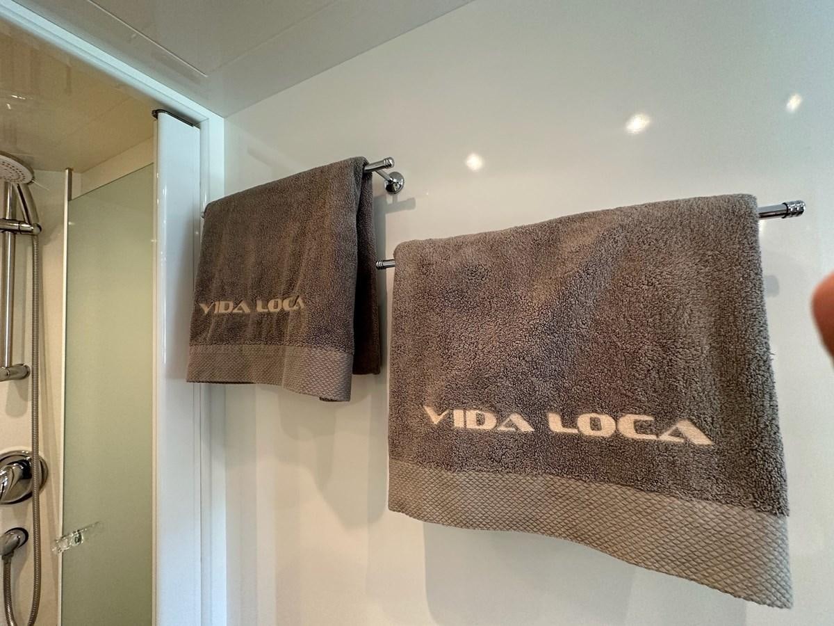 a towel on a bar aboard VIDA LOCA Yacht for Sale