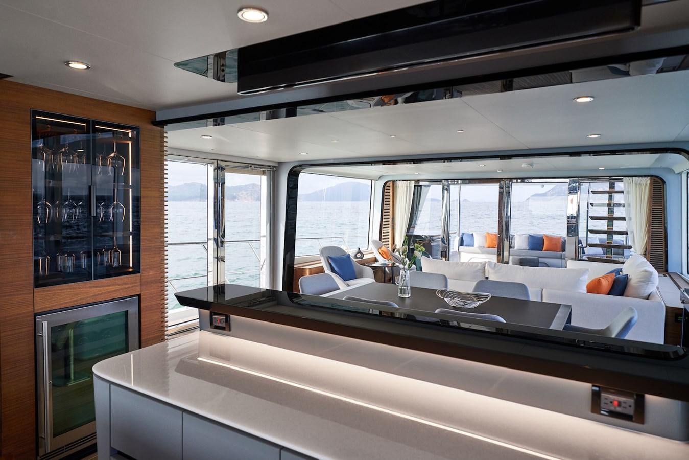 a room with a large window aboard CLX96/01 Yacht for Sale