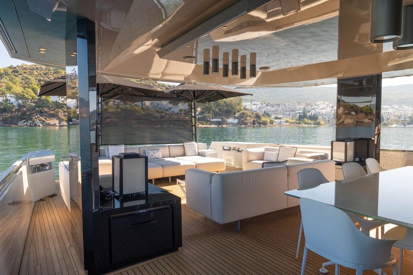 a room with a large window overlooking a city aboard ANGELS Yacht for Sale