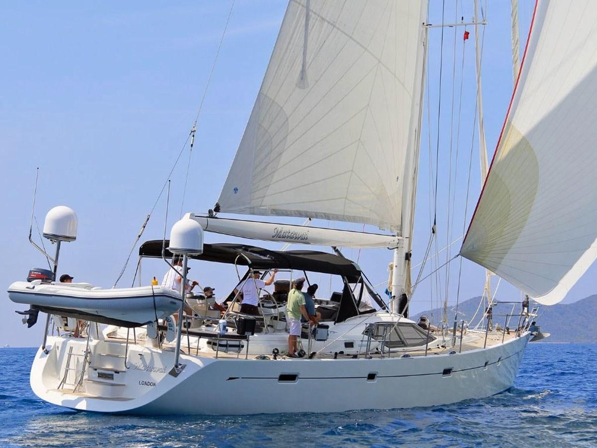a group of people on a sailboat aboard MATAWAI Yacht for Sale