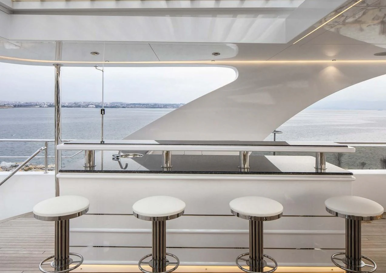 a room with a large window overlooking the ocean aboard DOMENIKA Yacht for Sale