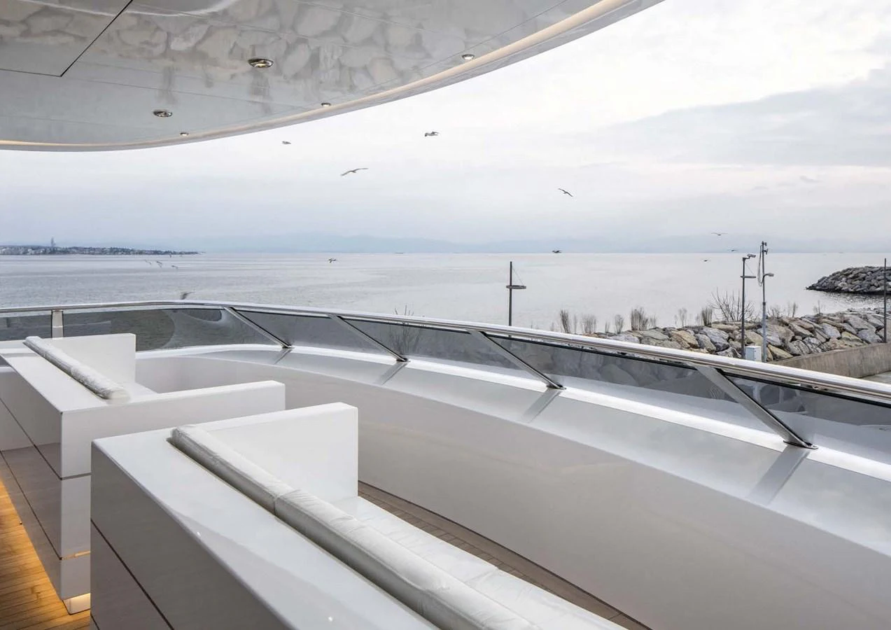 a view of a city from a balcony aboard DOMENIKA Yacht for Sale