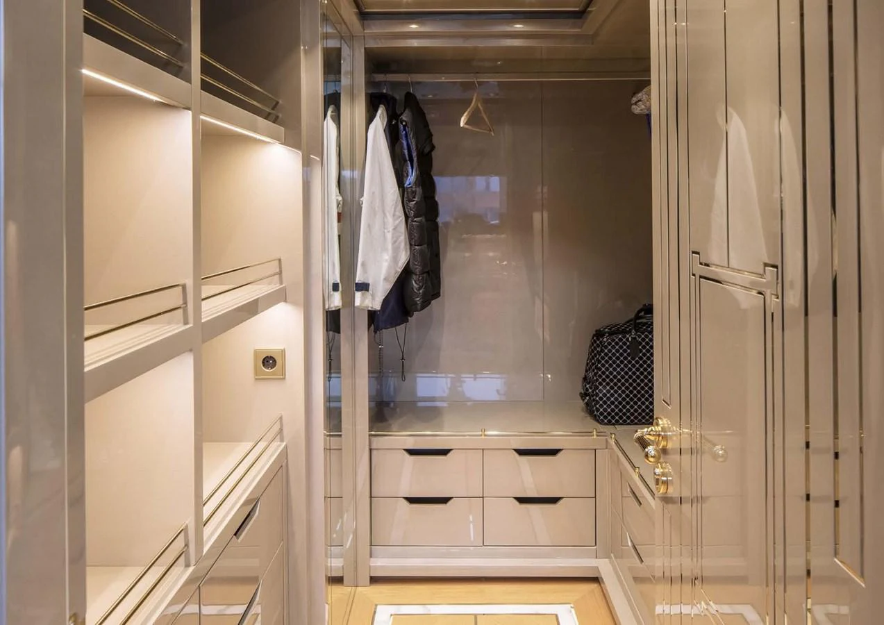 a closet with a towel on the wall aboard DOMENIKA Yacht for Sale