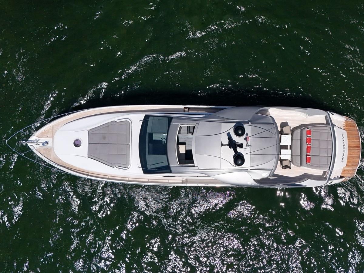 a white boat with a logo on it aboard SANS SOUCI VIII Yacht for Sale