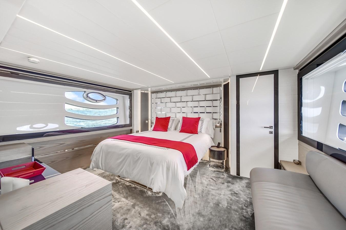 a bedroom with a large bed aboard SANS SOUCI VIII Yacht for Sale