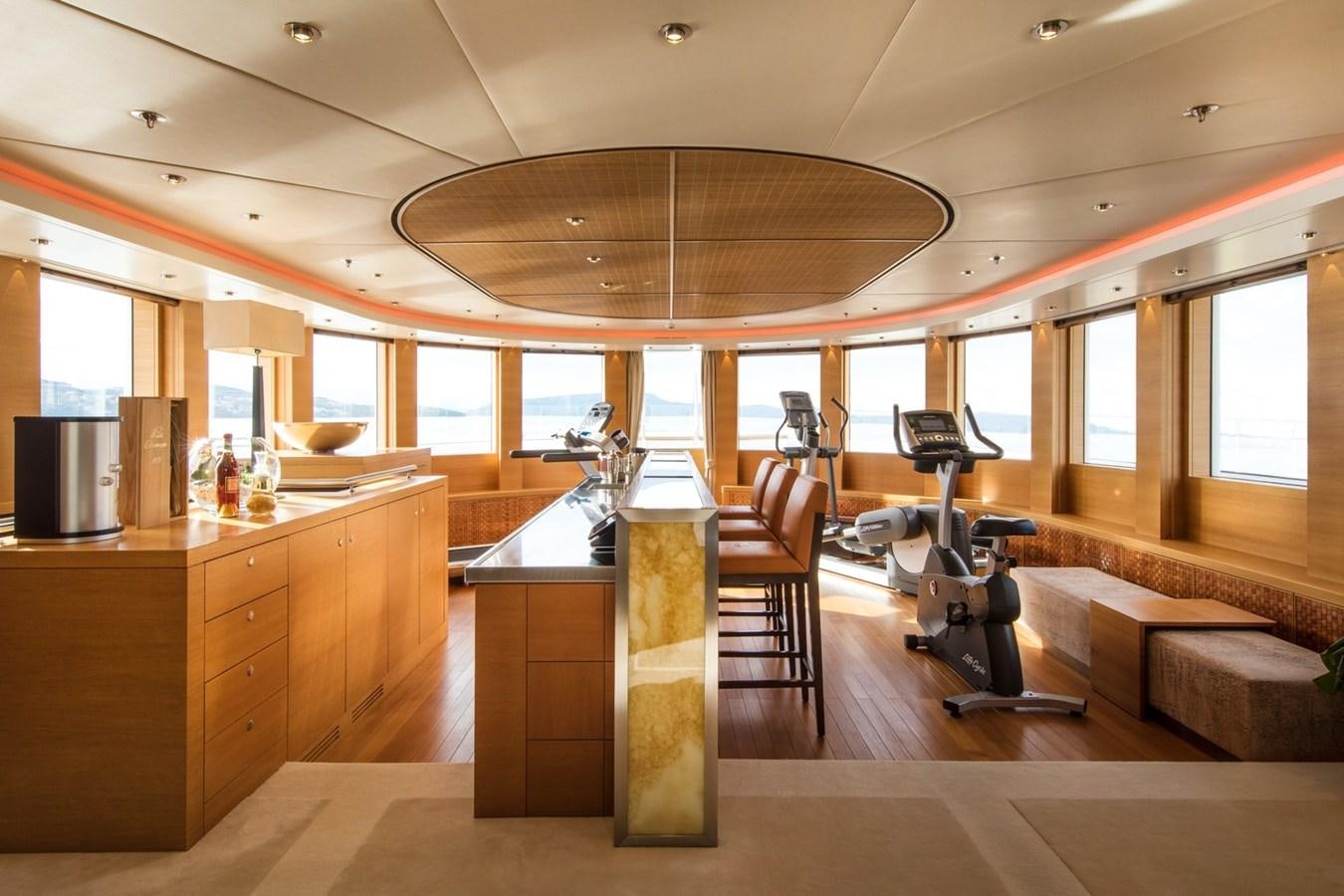 a room with a large ceiling fan aboard CAIPIRINHA Yacht for Sale