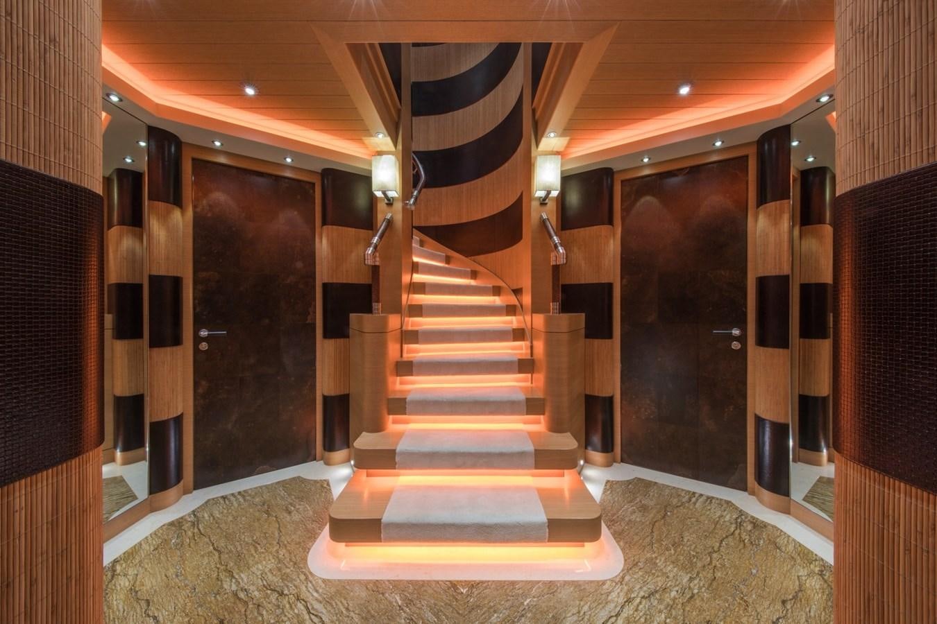 a staircase in a building aboard CAIPIRINHA Yacht for Sale