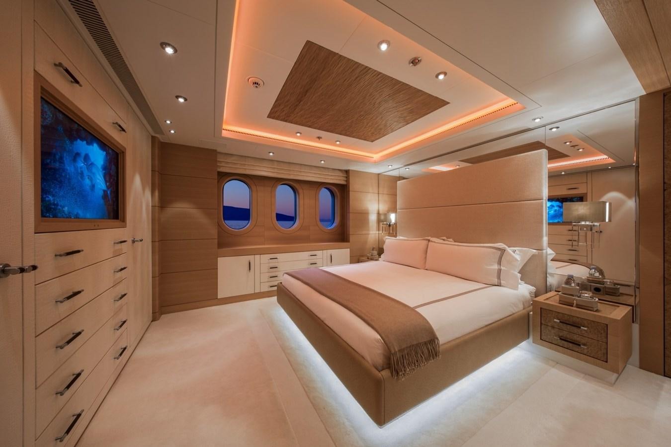 a room with a bed and a tv aboard CAIPIRINHA Yacht for Sale