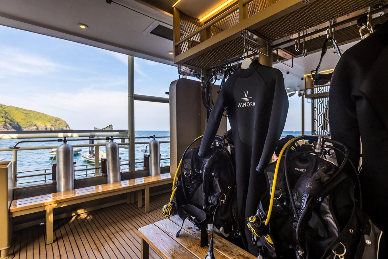 a backpack on a boat aboard VANORA Yacht for Sale