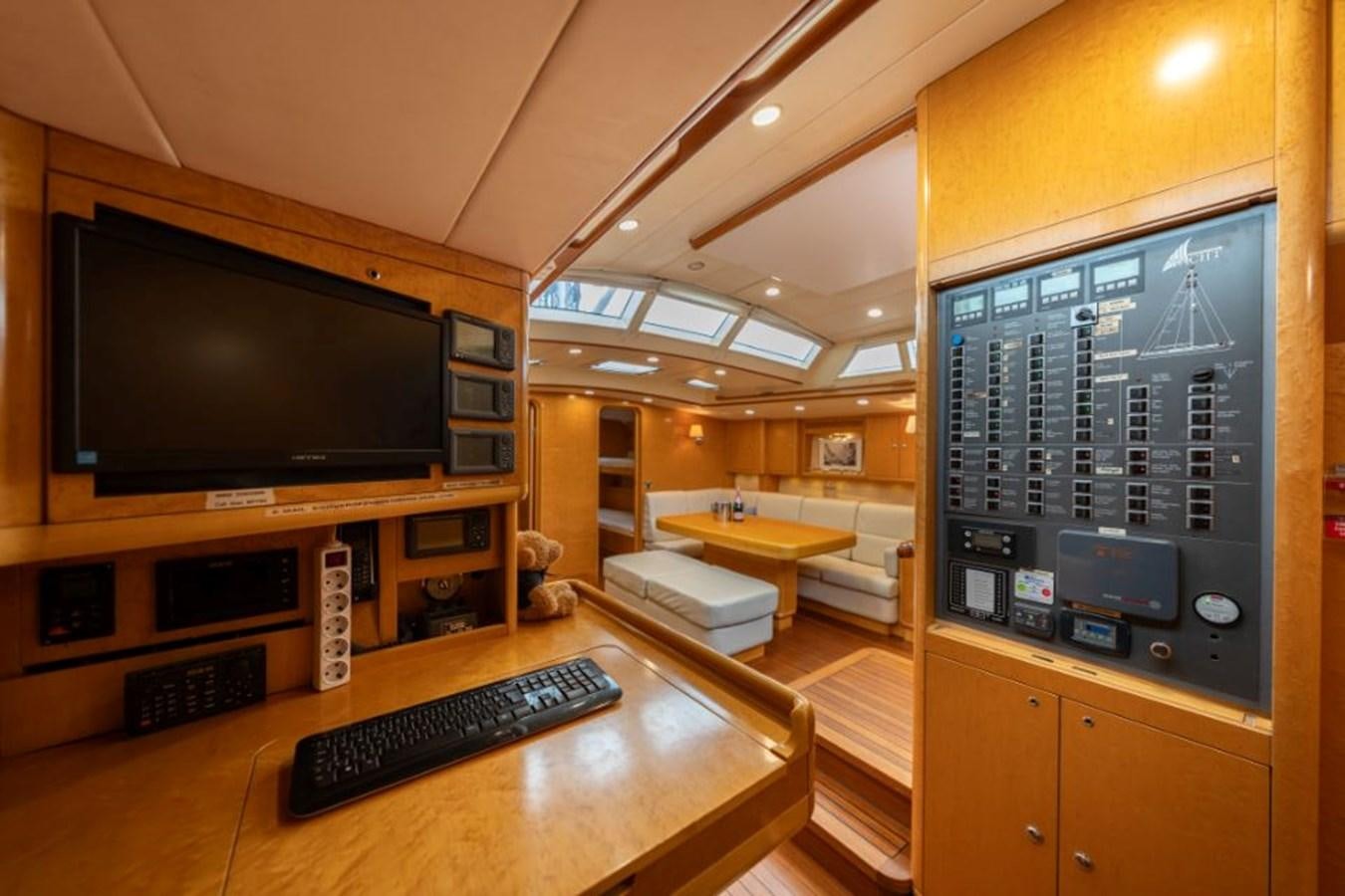 a room with a tv and a computer aboard ECOVER OF SKAGEN Yacht for Sale