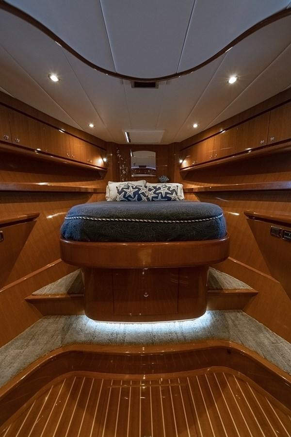 a large round bed in a room aboard ISOBEL III Yacht for Sale