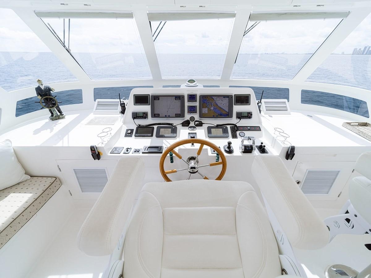 a white room with a white ceiling and a circular object on the ceiling aboard ISOBEL III Yacht for Sale