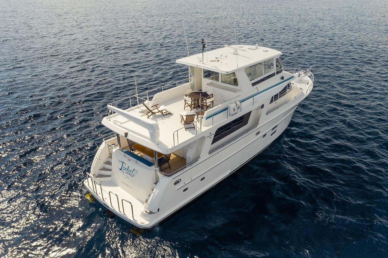 a white boat in the water aboard ISOBEL III Yacht for Sale