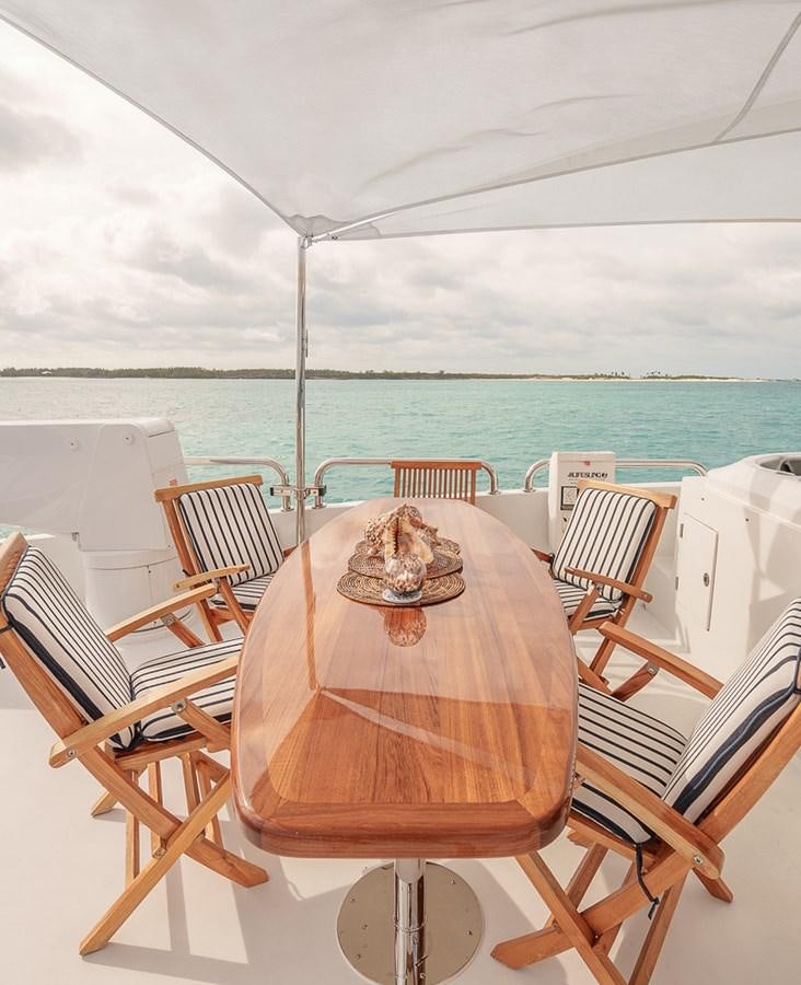 a table set for a meal on a boat aboard B HAPPY Yacht for Sale