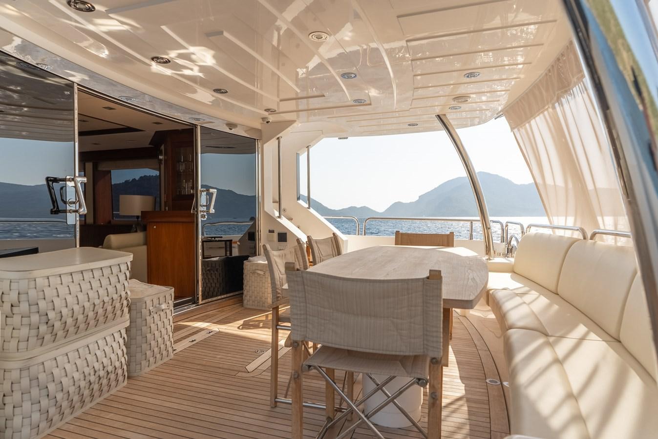 a boat with a view of the ocean aboard ROUND MIDNIGHT Yacht for Sale