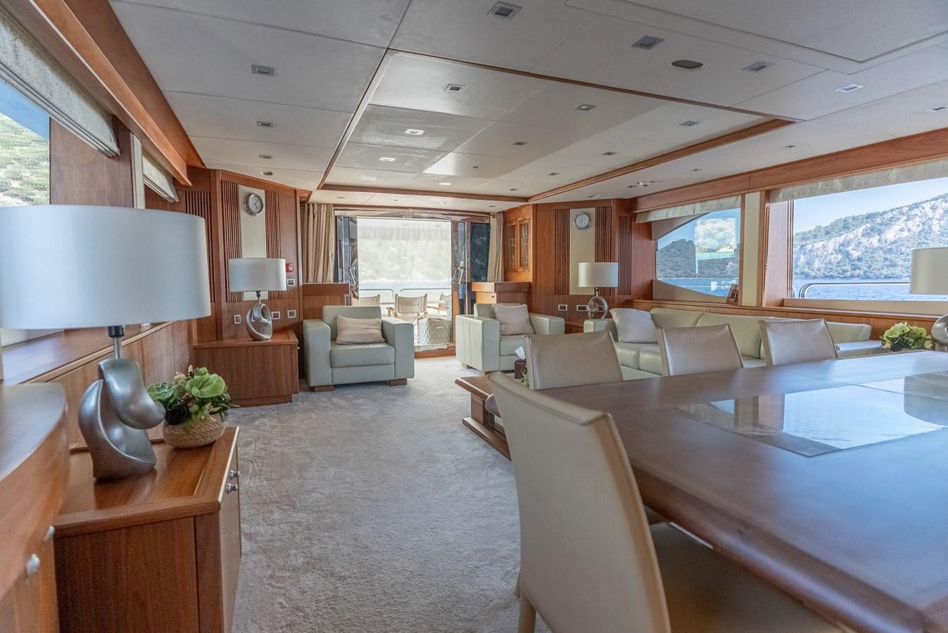 a living room with a large window aboard ROUND MIDNIGHT Yacht for Sale