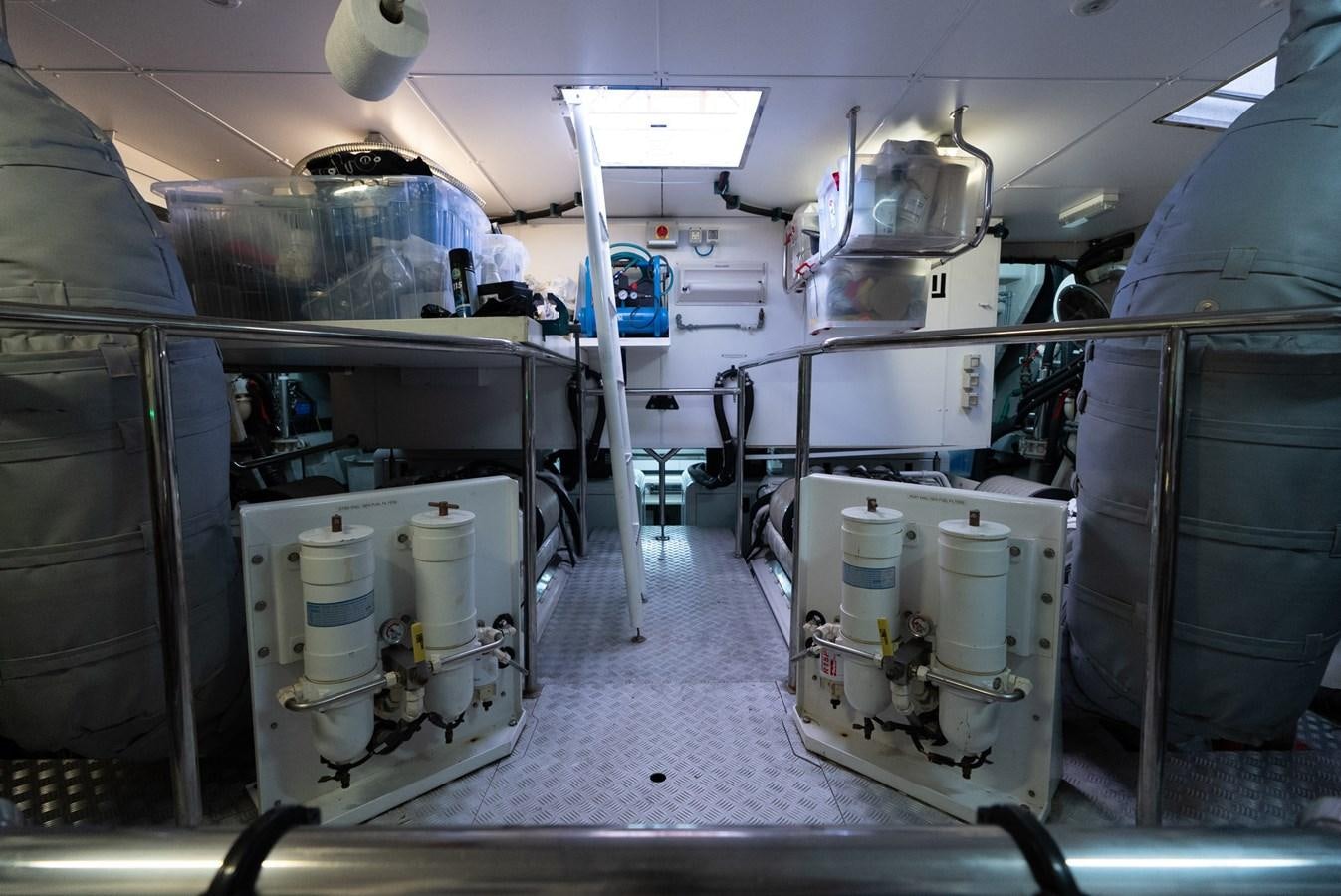 a room with several tanks aboard ROUND MIDNIGHT Yacht for Sale