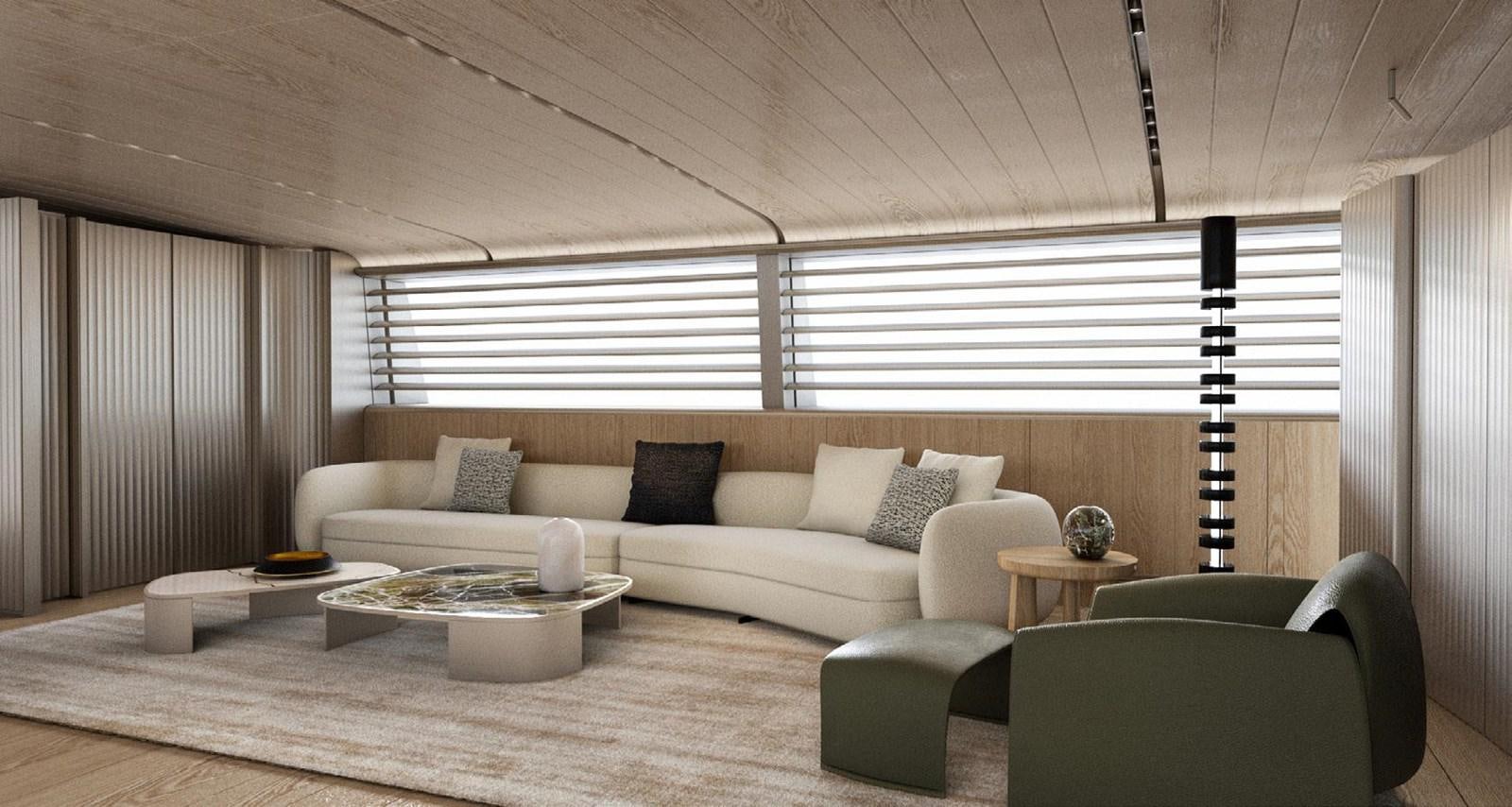 a living room with a couch and a table aboard PERINI NAVI 47M SLOOP Yacht for Sale