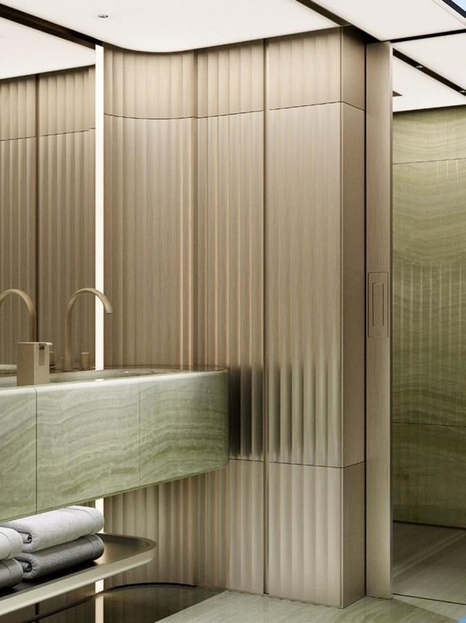 a shower curtain in a bathroom aboard PERINI NAVI 47M SLOOP Yacht for Sale