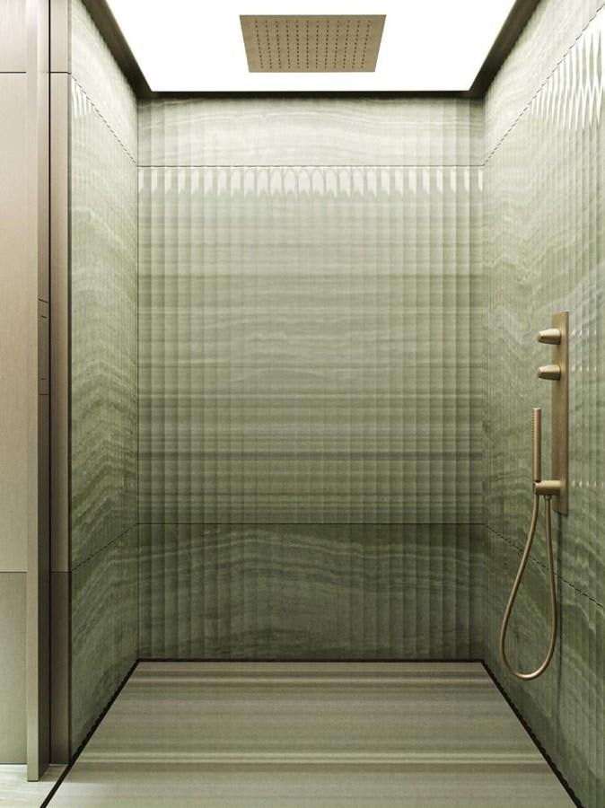 a shower with a glass door aboard PERINI NAVI 47M SLOOP Yacht for Sale