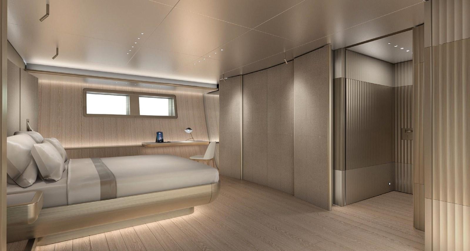 a room with a bed and a window aboard PERINI NAVI 47M SLOOP Yacht for Sale